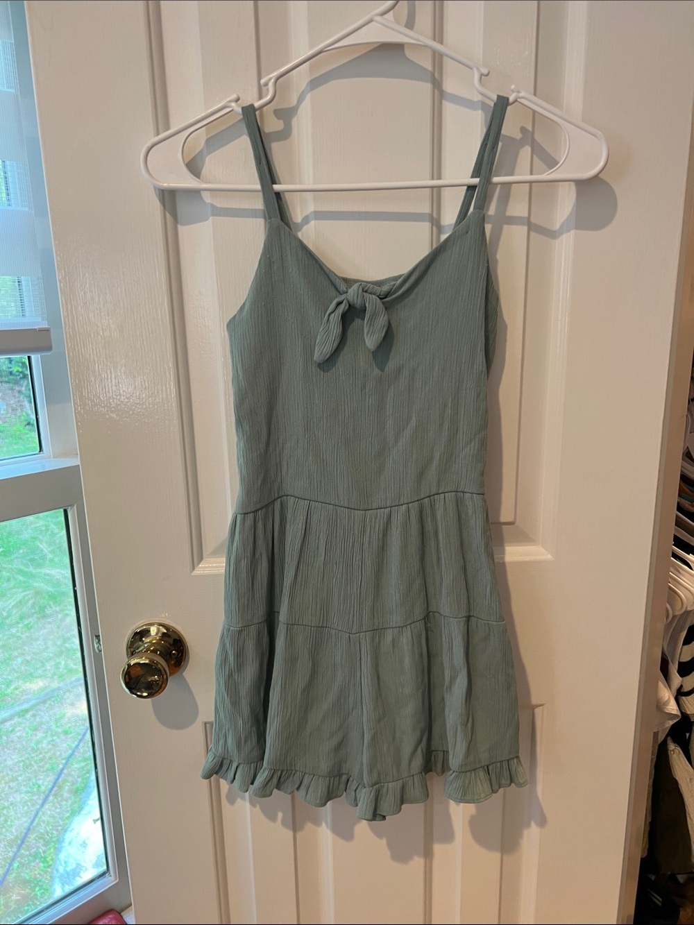 art class Sage Green Tie-Front Tiered Sundress